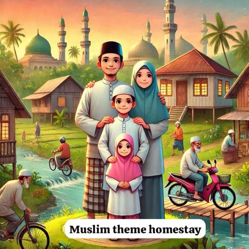 a poster of a family in front of a mosque at BEDONG GOLF VILLA in Bedung