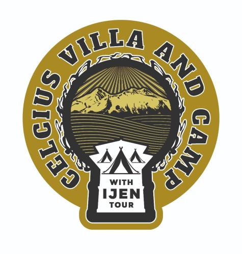a logo for aventure island with a mountain view at Celcius Villa and Camp With Tour Ijen in Glagah