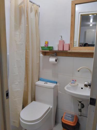 a bathroom with a toilet and a sink at Laly's B8 cozy Vacation Townhouse in Olongapo
