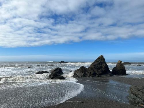 a beach with rocks in the water and the ocean at Ocean Suites Motel in Brookings