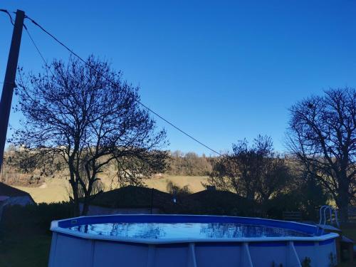 - un bain à remous dans une cour arborée dans l'établissement La bordette, à Sauveterre