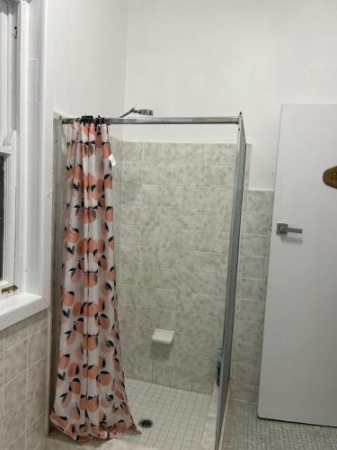 a shower with a shower curtain in a bathroom at Luxury House 3 Bedrooms in Castle Hill