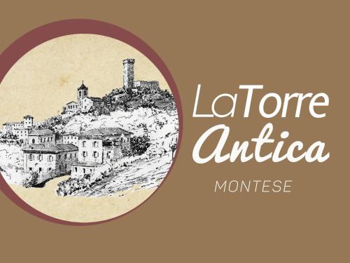 a sketch of a village on a hill with the words loretto antica mon at Torre Antica Montese appartamento 1 in Montese