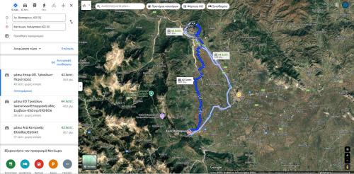 a map of a road with a blue at ESTELA House in Ágios Vissaríon