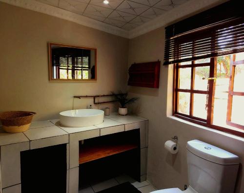 a bathroom with a sink and a toilet at Ikaya Accommodation PSJ in Port St Johns