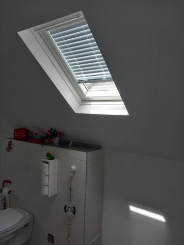 a skylight in a bathroom with a toilet at Ferienwohnung im roten Haus, die Therme ist fußläufig in 350m zu erreichen in Bad Ems
