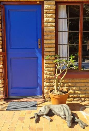 a front door of a house with a blue door at The Sculpture Yard in Gordonʼs Bay
