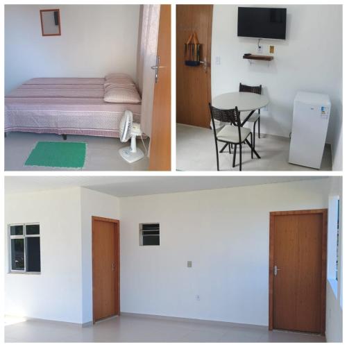 a bedroom and a room with a bed and a table at recanto Provetá 2 ILHA GRANDE in Praia de Provetá 