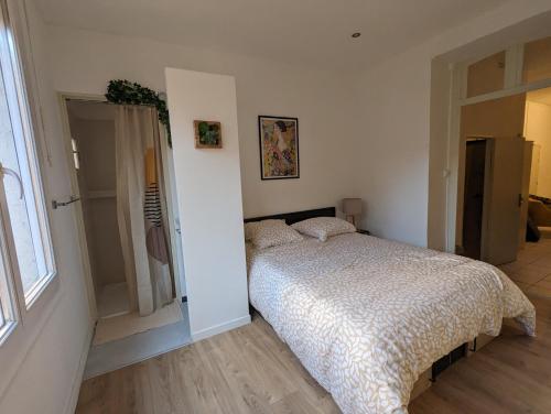 une chambre avec un lit et une fenêtre dans l'établissement Proche du centre ville, calme, climatisé, avec 2 salles d'eau, à Perpignan