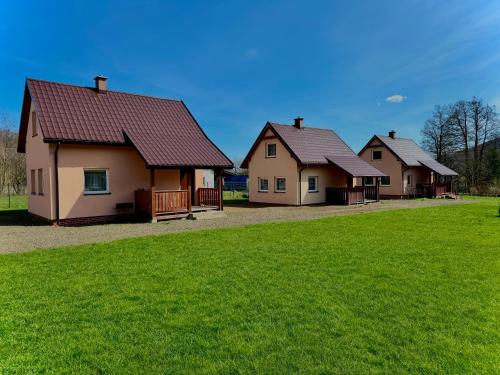 een rij huizen in een grasveld bij Domki Letniskowe Konik 3 in Radków