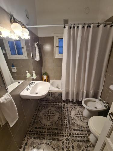 a bathroom with a sink and a toilet and a shower at LA CASA de la ALEM 1 in La Rioja