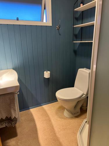 a bathroom with a toilet and a sink at Stay Happy Cottage - Golden Circle in Úthlid