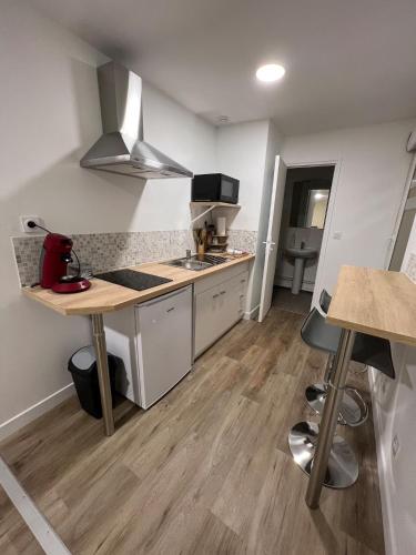 une cuisine avec un évier et un plan de travail dans l'établissement Parfait F1, Entrée du Havre #2, au Havre