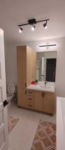 a bathroom with a sink and a mirror at L'Éclat de Valleyfield in Salaberry de Valleyfield