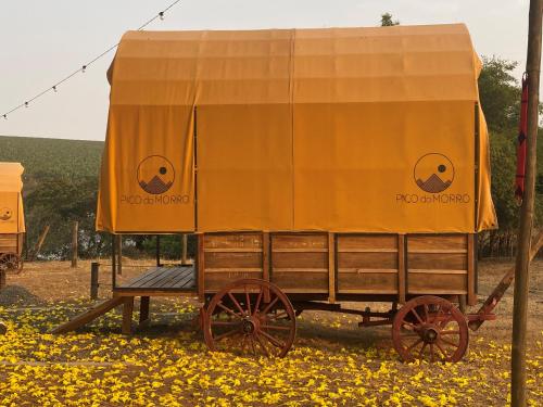 an orange wagon in a field of flowers at Nest 1 in Delfinópolis