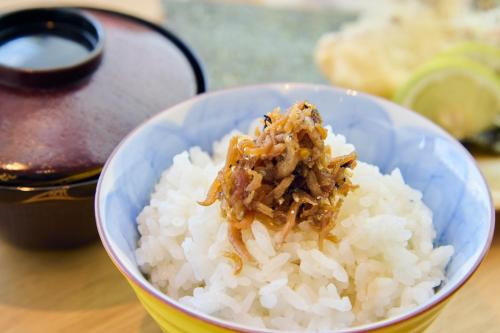 a bowl of rice with meat on top of it at ICHIFUJI Ryokan in Hitoyoshi