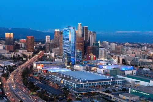 a view of a large city with traffic at JW Marriott Los Angeles L.A. LIVE in Los Angeles