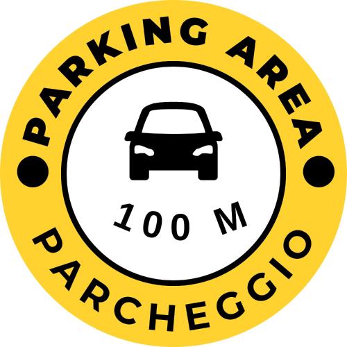 a traffic sign for a car parking area with the words parking approx at ROSSINI GUEST HOUSE in Martina Franca