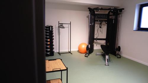 a room with a gym with a ball and equipment at Element in Alba Iulia