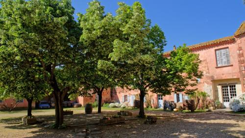un grupo de árboles frente a un edificio en Chateau de Campuget, en Manduel
