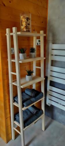 une unité d'étalement blanc avec des plantes en pot sur elle dans l'établissement Duplex avec terrasse, à Lempdes