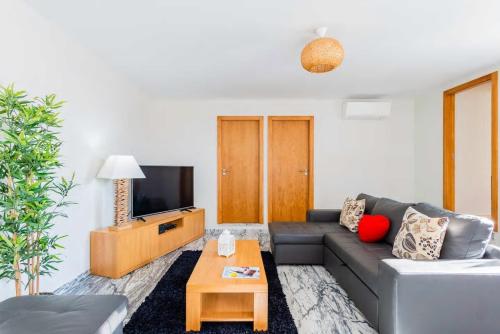 a living room with a couch and a tv at Villa Donana in Beiriz