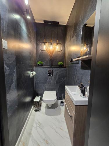 a bathroom with a toilet and a sink at AIM & Residence in Piteşti