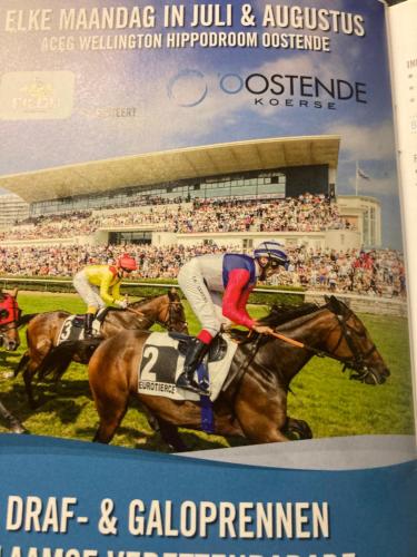 a magazine with a picture of two men riding horses at Micheline's plekje in Ostend