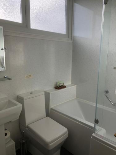 a white bathroom with a toilet and a sink at The Dog & Partridge Country Inn in Ashbourne