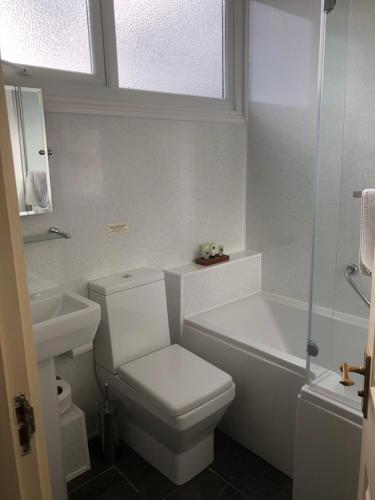 a bathroom with a toilet and a tub and a sink at The Dog & Partridge Country Inn in Ashbourne