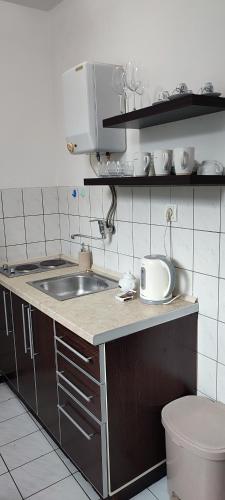 a kitchen with a sink and a counter top at Villa Kamena in Kotor