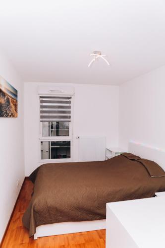 une chambre avec un lit et une fenêtre dans l'établissement Appartement , Strasbourg France, à Strasbourg