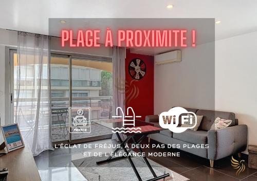 un panneau indiquant qu'il faut placer un provocateur dans un salon dans l'établissement T2 Éclat Carmin, A/C, terrace, pool, tennis, à Fréjus