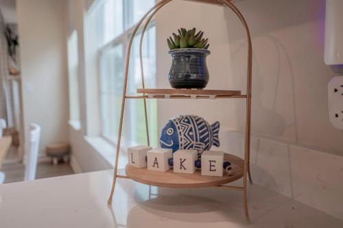 a shelf with a plant and a vase on it at 2728 Harbor Court in Delavan