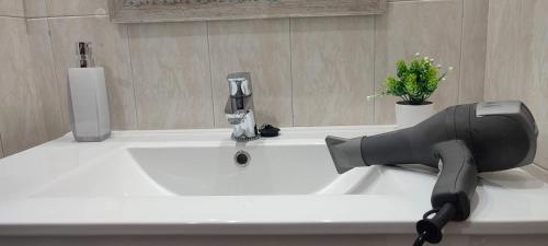 a sink with a hair dryer on top of it at Carlina Canfranc in Canfranc-Estación