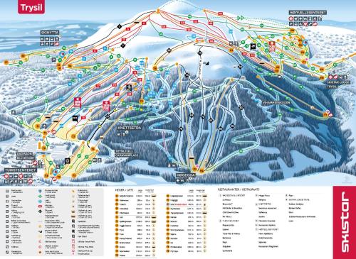 a map of a ski resort with ski tracks at Magisch berghuisje met uitzicht op Nationaal Park Fulufjället in Sörsjön