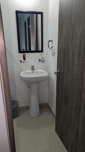 a bathroom with a sink and a mirror on the wall at Everest 663 in Monterrey