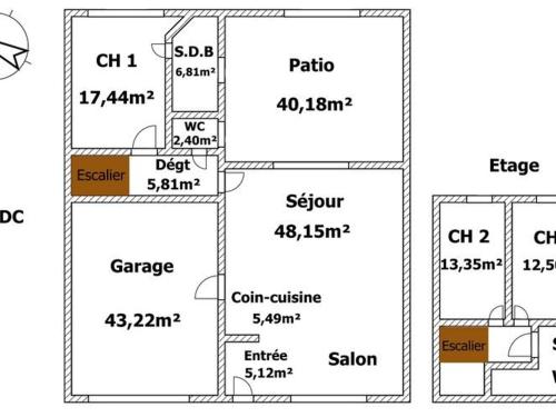 a floor plan of a house at Charmante grange rénovée avec grand terrain, Wi-Fi, barbecue, proche ferme et nature - FR-1-426-131 in La Garnache