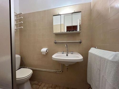 a bathroom with a toilet and a sink and a mirror at Studio confort 4 pers. à 50m des pistes, Wifi, animaux admis - FR-1-525-291 in Superdevoluy