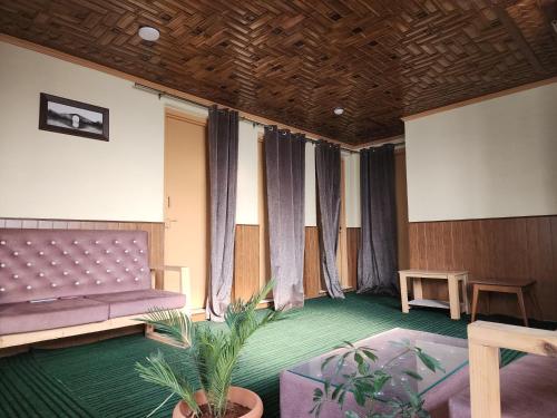 a living room with a couch and a potted plant at Green House with kitchen in Srinagar