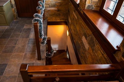 an overhead view of a staircase in a building at Venieri's Stone Villa in Tsagarada