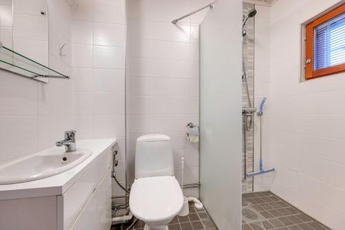 a bathroom with a toilet and a sink and a shower at Holiday Apartments Kruunurinne 1 & 2 in Himos