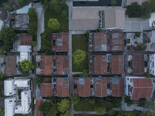 an overhead view of brick buildings in a city at Sanhe Daoli Resort in Qingyuan