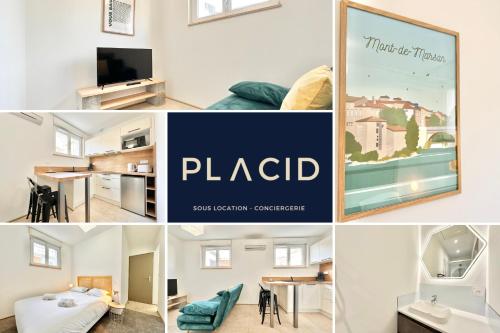 a collage of photos of a apartment with a photo of a room at L'Esplanade - Confort & Lumineux in Mont-de-Marsan