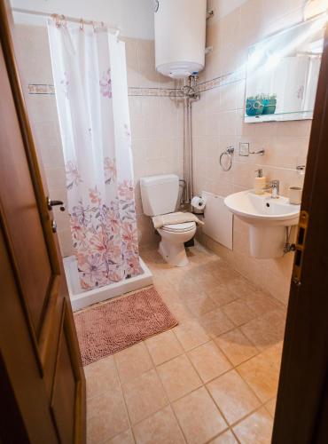 カラブリタにあるGuesthouse Pezodromosのトイレと洗面台付きのバスルーム