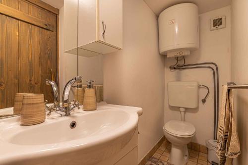 a bathroom with a white sink and a toilet at Holiday home in Otocec - Kranjska Krain 26039 in Otočec