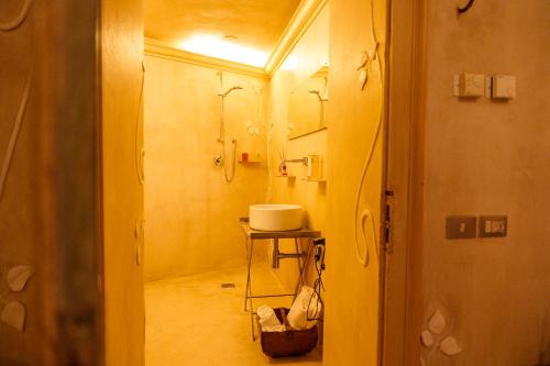 a bathroom with a shower and a sink in a room at Casa Baladin camere di Charme e Agronidi dell'Open Garden in Piozzo