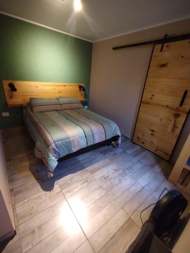 a bedroom with a bed and a green wall at Casa Lorvic 2 in Malargüe