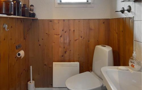 a bathroom with a white toilet and a sink at Cozy Home In Strömsnäsbruk With Wifi in Strömsnäsbruk
