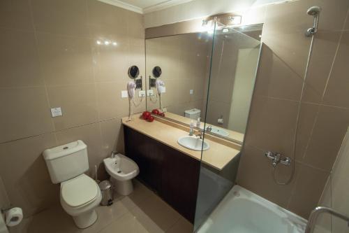 a bathroom with a toilet and a sink and a mirror at Isi Baires Alquiler Temporario in Buenos Aires